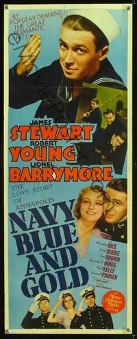 1q451 NAVY BLUE & GOLD insert movie poster R41 James Stewart & Robert Young are cadets at Annapolis!