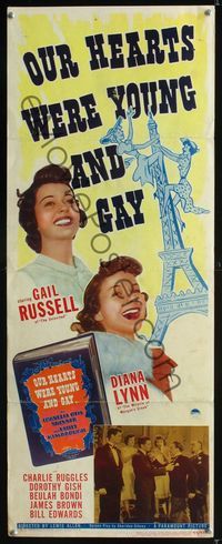 1q464 OUR HEARTS WERE YOUNG & GAY insert poster '44 Gail Russell, Diana Lynn, art of Eiffel Tower!