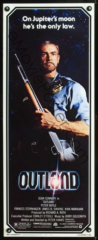 1q466 OUTLAND insert poster '81 Sean Connery posing with shotgun, he's the only law on Jupiter!