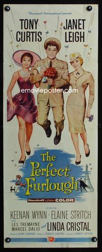 1q476 PERFECT FURLOUGH insert poster '58 great artwork of Tony Curtis in uniform with Janet Leigh!