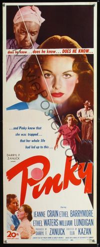 1q478 PINKY insert movie poster '49 classic half-white/half-black image, do they know?!