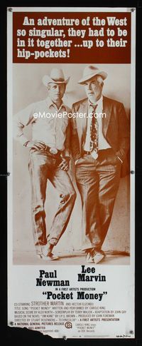 1q481 POCKET MONEY insert movie poster '72 great full-length portrait of Paul Newman & Lee Marvin!