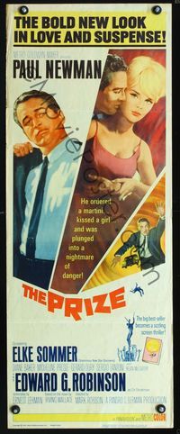 1q486 PRIZE insert movie poster '63 art of Paul Newman in suit and tie & sexy Elke Sommer!