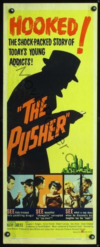 1q492 PUSHER insert '59 Harold Robbins early drug movie, shock-packed story of young drug addicts!