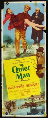 1q494 QUIET MAN insert movie poster '51 great image of John Wayne carrying Maureen O'Hara, John Ford