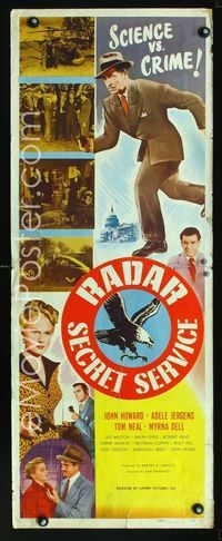 1q496 RADAR SECRET SERVICE insert movie poster '50 John Howard, Adele Jergens, science vs. crime!