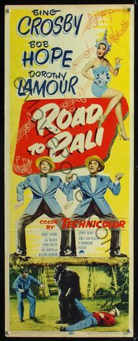 1q507 ROAD TO BALI insert movie poster '52 Bing Crosby, Bob Hope & Dorothy Lamour in India!