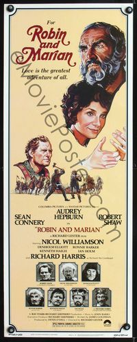 1q509 ROBIN & MARIAN insert movie poster '76 art of Sean Connery & Audrey Hepburn by Drew Struzan!