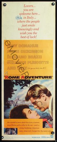 1q514 ROME ADVENTURE insert movie poster '62 Troy Donahue & Angie Angie Dickinson romantic close up!