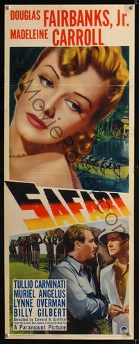 1q519 SAFARI insert movie poster '40 Douglas Fairbanks Jr, huge headshot of sexy Madeleine Carroll!