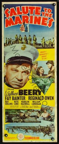 1q520 SALUTE TO THE MARINES insert '43 great headshot close up image of soldier Wallace Beery!