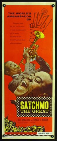 1q521 SATCHMO THE GREAT insert poster '57 wonderful image of Louis Armstrong playing his trumpet!