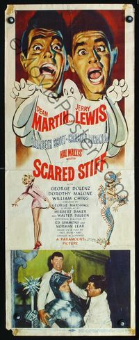 1q524 SCARED STIFF insert movie poster '53 artwork of terrified Dean Martin & Jerry Lewis!