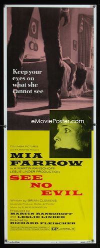 1q529 SEE NO EVIL insert movie poster '71 keep your eyes on what blind Mia Farrow cannot see!