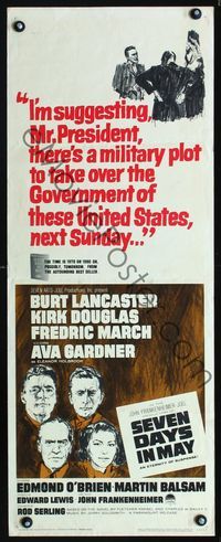 1q531 SEVEN DAYS IN MAY insert '64 art of Burt Lancaster, Kirk Douglas, Fredric March & Ava Gardner