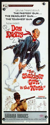 1q533 SHAKIEST GUN IN THE WEST insert movie poster '68 great artwork of Don Knotts shooting gun!