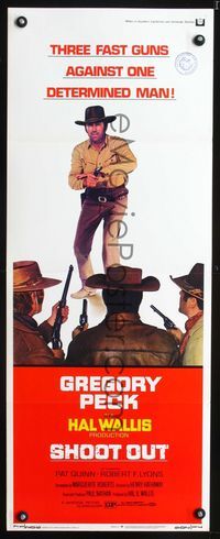 1q536 SHOOT OUT insert poster '71 great full-length image of gunfighter Gregory Peck with six-gun!