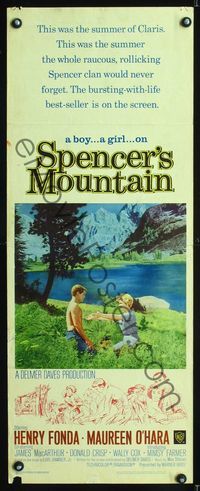 1q547 SPENCER'S MOUNTAIN insert movie poster '63 Henry Fonda, Maureen O'Hara, like Hamner's Waltons!
