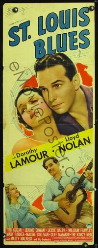 1q550 ST. LOUIS BLUES insert poster '39 great close up image of sexy Dorothy Lamour & Lloyd Nolan!