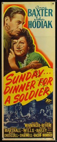 1q569 SUNDAY DINNER FOR A SOLDIER insert poster '44 Anne Baxter & John Hodiak romantic close up!