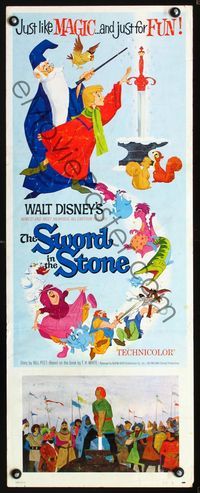 1q573 SWORD IN THE STONE insert movie poster '64 Disney's story of King Arthur & Merlin!