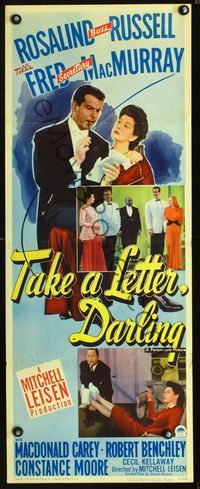1q575 TAKE A LETTER DARLING insert movie poster '42 Rosalind Russell is Fred MacMurray's boss!