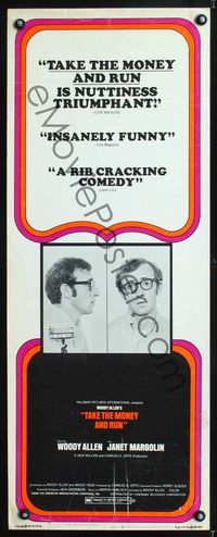 1q576 TAKE THE MONEY & RUN insert movie poster '69 wacky Woody Allen mugshot!