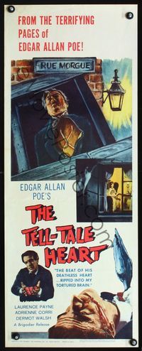1q578 TELL-TALE HEART insert movie poster '61 from the terrifying pages of Edgar Allan Poe!