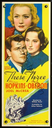 1q583 THESE THREE insert movie poster '36 Miriam Hopkins, Merle Oberon, Joel McCrea