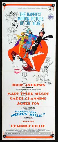 1q585 THOROUGHLY MODERN MILLIE insert poster '67 really cool Bob Peak artwork of Julie Andrews!