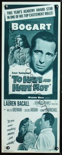 1q590 TO HAVE & HAVE NOT insert movie poster R52 two images of Humphrey Bogart & sexy Lauren Bacall!
