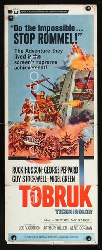 1q591 TOBRUK insert movie poster '67 art of soldiers Rock Hudson & George Peppard in World War II!