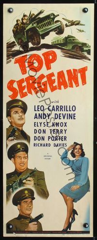1q594 TOP SERGEANT insert poster '42 Army solders Leo Carrillo & Andy Devine, plus sexy Elyse Knox!