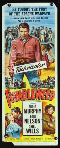 1q603 TUMBLEWEED insert movie poster '53 Audie Murphy fought the fury of the Apache warpath!