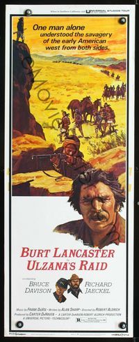 1q605 ULZANA'S RAID insert movie poster '72 artwork of Burt Lancaster by Don Stivers, Robert Aldrich