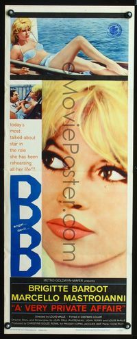 1q613 VERY PRIVATE AFFAIR insert movie poster '62 three great images of sexiest Brigitte Bardot!