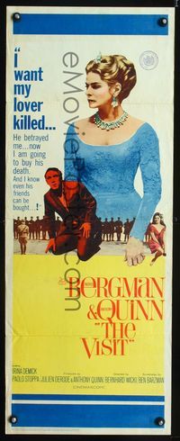 1q614 VISIT insert movie poster '64 Ingrid Bergman wants to kill her lover Anthony Quinn!