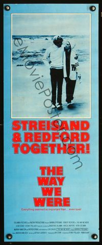1q627 WAY WE WERE insert movie poster '73 Barbra Streisand & Robert Redford walk on the beach!
