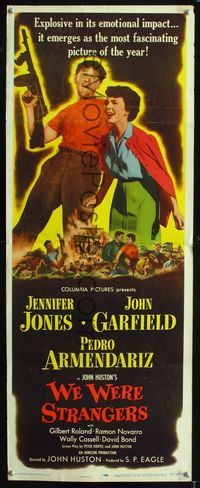 1q628 WE WERE STRANGERS insert movie poster '49 Jennifer Jones, John Garfield with machine gun!