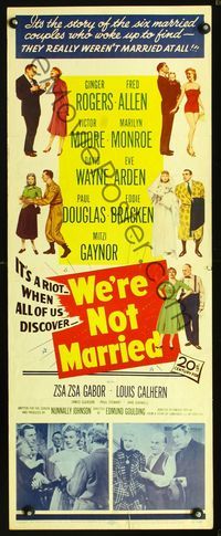 1q630 WE'RE NOT MARRIED insert movie poster '52 Ginger Rogers, young Marilyn Monroe!