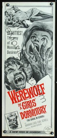 1q631 WEREWOLF IN A GIRLS' DORMITORY insert poster '63 beauties are the prey of a monster's desires!
