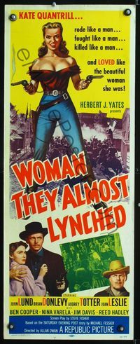 1q649 WOMAN THEY ALMOST LYNCHED insert R57 great art of super sexy female gunfighter Audrey Totter!