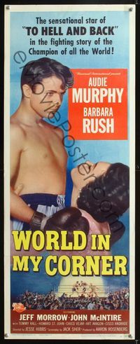 1q650 WORLD IN MY CORNER insert '56 close up image of champion boxer Audie Murphy in boxing ring!