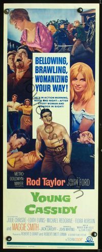 1q654 YOUNG CASSIDY insert movie poster '65 John Ford, bellowing, brawling, womanizing Rod Taylor!