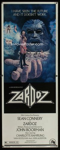 1q657 ZARDOZ insert movie poster '74 artwork of Sean Connery, John Boorman fantasy!