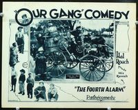 1r007 FOURTH ALARM lobby card '26 great image of seven Our Gang kids riding homemade fire engine!