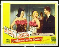 1r042 GENTLEMEN PREFER BLONDES LC #4 '53 great close up of sexy Marilyn Monroe & Jane Russell!