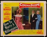 1r048 HOW TO MARRY A MILLIONAIRE LC #5 '53 Marilyn Monroe & Lauren Bacall with hurt David Wayne!