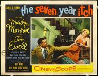 1r030 SEVEN YEAR ITCH lobby card #3 '55 Tom Ewell tries to take cork out of Marilyn Monroe's bottle!
