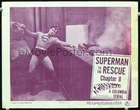 1r016 SUPERMAN Chap 8 LC '48 great close up image of stunned Kirk Alyn in costume saving man!